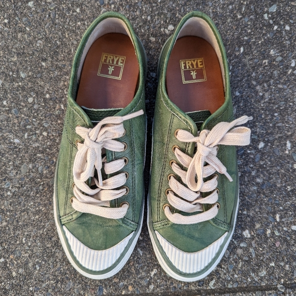 Frye Betty Low Lace Leather Sneakers Olive Size 6.5 Like New - Picture 2 of 11